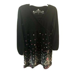 The Children's Place Girls Black Floral Dress Long Sleeve Size 4